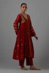 Buy_Priya Chaudhary_Red Chanderi Embroidery V-neck Anarkali And Pant Set _Online_at_Aza_Fashions