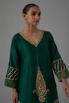 Shop_Priya Chaudhary_Green Chanderi Embroidery V-neck A-line Kurta And Pant Set _Online_at_Aza_Fashions