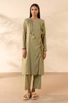 Buy_OurDve_Green Cotton Embroidery, Tassels Keyhole Neck Honeydew Striped Kurta _Online_at_Aza_Fashions