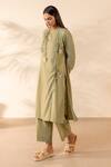 Buy_OurDve_Green Cotton Embroidery, Tassels Keyhole Neck Honeydew Striped Kurta _at_Aza_Fashions