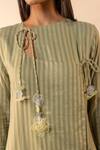 Shop_OurDve_Green Cotton Embroidery, Tassels Keyhole Neck Honeydew Striped Kurta 