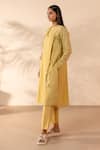 OurDve Yellow Cotton Embroidery, Tassels Keyhole Neck Honeydew Striped Angrakha Kurta Online at Aza Fashions OurDve_Yellow Cotton Embroidery, Tassels Keyhole Neck Honeydew Striped Angrakha Kurta _Online_at_Aza_Fashions