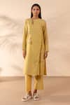 Buy OurDve Yellow Cotton Embroidery, Tassels Keyhole Neck Honeydew Striped Angrakha Kurta Online at Aza Fashions Buy_OurDve_Yellow Cotton Embroidery, Tassels Keyhole Neck Honeydew Striped Angrakha Kurta _Online_at_Aza_Fashions