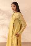 OurDve Yellow Cotton Embroidery, Tassels Keyhole Neck Honeydew Striped Angrakha Kurta at Aza Fashions OurDve_Yellow Cotton Embroidery, Tassels Keyhole Neck Honeydew Striped Angrakha Kurta _at_Aza_Fashions