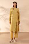 Buy OurDve Yellow Cotton Embroidery, Tassels Round Neck Honeydew Striped Kurta And Pant Set at Aza Fashions Buy_OurDve_Yellow Cotton Embroidery, Tassels Round Neck Honeydew Striped Kurta And Pant Set _at_Aza_Fashions
