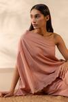 Buy Ourdve Pink Cotton Embroidery One Shoulder Coral Scalloped Top Online at Aza Fashions Buy_Ourdve_Pink Cotton Embroidery One Shoulder Coral Scalloped Top _Online_at_Aza_Fashions