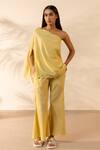 Buy_Ourdve_Yellow Cotton Embroidery One Shoulder Coral Scallop Hem Top With Pant _Online_at_Aza_Fashions