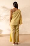 Shop_Ourdve_Yellow Cotton Embroidery One Shoulder Coral Scallop Hem Top With Pant _at_Aza_Fashions