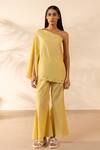 Buy_Ourdve_Yellow Cotton Embroidery One Shoulder Coral Scallop Hem Top With Pant _at_Aza_Fashions