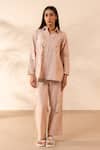 OurDve_Pink Cotton Embroidery Collared Apricot Floral Shirt _Online_at_Aza_Fashions
