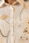 OurDve_Off White Cotton Embroidery Collared Apricot Floral Shirt And Pant Set _at_Aza_Fashions
