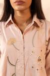 OurDve_Beige Cotton Embroidery Collared Apricot Floral Shirt And Pant Set _at_Aza_Fashions