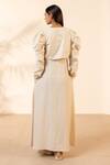 Shop_Ourdve_Beige Handloom Cotton Embroidery, Beads Summer Sway Puff Sleeve Jacket And Dress _at_Aza_Fashions