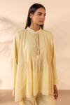 Buy OurDve Yellow Cotton Embroidery Mandarin Collar Drizzle Pintuck And Top at Aza Fashions Buy_OurDve_Yellow Cotton Embroidery Mandarin Collar Drizzle Pintuck And Top _at_Aza_Fashions