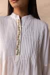 OurDve White Cotton Embroidery Mandarin Collar Drizzle Pleated Top at Aza Fashions OurDve_White Cotton Embroidery Mandarin Collar Drizzle Pleated Top _at_Aza_Fashions