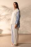 Buy_Ourdve_Beige Cotton Embroidery Collared Breeze Colorblock Shirt And Pant Set _Online_at_Aza_Fashions