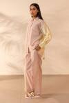 Ourdve_Pink Cotton Embroidery Collared Breeze Colorblock Shirt And Pant Set _at_Aza_Fashions