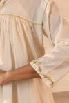 Ourdve_Off White Cotton Embroidery V-neck Ivoey Gathered Dress _at_Aza_Fashions