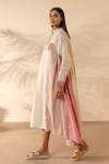 Ourdve_Pink Cotton Embroidery Mandarin Blush Wind Striped And Solid Panelled Dress _Online_at_Aza_Fashions