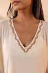 Ourdve_Beige Cotton Embroidery V-neck Peel Color Block Kaftan _Online_at_Aza_Fashions
