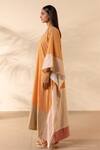Buy_Ourdve_Orange Cotton Beads, Embroidery V-neck Peel V Colorblock Kaftan _Online_at_Aza_Fashions