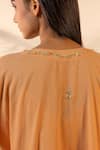 Ourdve_Orange Cotton Beads, Embroidery V-neck Peel V Colorblock Kaftan _at_Aza_Fashions