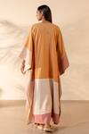 Shop_Ourdve_Orange Cotton Beads, Embroidery V-neck Peel V Colorblock Kaftan _at_Aza_Fashions