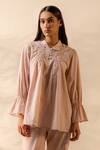 Buy_Ourdve_Pink Cotton Embroidery, Smocking Collared Zesty Smocked And Scallop Top _at_Aza_Fashions
