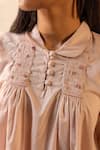 Buy_Ourdve_Pink Cotton Embroidery, Smocking Collared Zesty Smocked And Scallop Top 