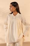 Shop_Ourdve_Beige Cotton Embroidery Collared Zesty Gathered Top And Pant Set _Online_at_Aza_Fashions
