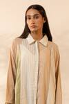 Ourdve_Beige Cotton Embroidery Collared Mango Panelled Shirt Dress _Online_at_Aza_Fashions