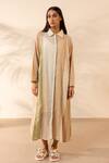 Shop_Ourdve_Beige Cotton Embroidery Collared Mango Panelled Shirt Dress _Online_at_Aza_Fashions