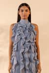 Shop_Ourdve_Blue Cotton Ruffles, Beads Halter Neck Sunny Side Midi Dress _Online_at_Aza_Fashions