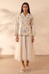 Buy_Ourdve_Off White Cotton Embroidery, Pearls Lush Floral Applique Double Breasted Jacket _Online_at_Aza_Fashions