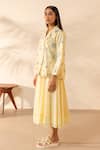 Ourdve_Yellow Cotton Applique, Lush Floral Double Breasted Jacket With Skirt _Online_at_Aza_Fashions
