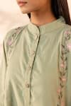 Shop_Ourdve_Green Cotton Embroidery Mandarin Collar Bloomberry Kurta _Online_at_Aza_Fashions