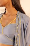 Ourdve_Blue Cotton Embroidery Open Neck Zinnia Shrug _at_Aza_Fashions