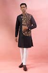 Buy_Arihant Rai Sinha_Black Jacquard, Polyester, Viscose Floral Sherwani And Pant Set _at_Aza_Fashions