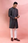 Buy_Arihant Rai Sinha_Black Jacquard, Polyester, Viscose Sherwani And Polo Pant Set _Online_at_Aza_Fashions
