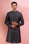 Arihant Rai Sinha_Black Jacquard, Polyester, Viscose Sherwani And Polo Pant Set _at_Aza_Fashions