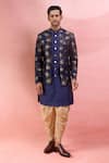 Buy_Arihant Rai Sinha_Blue Silk, Polyester, Viscose Jacquard Jacket Sherwani And Peshawari Pant Set _Online_at_Aza_Fashions