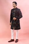 Shop_Arihant Rai Sinha_Black Velvet, Polyester, Viscose Embroidery, Sequins Thread And Sherwani Set _Online_at_Aza_Fashions