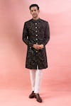 Buy_Arihant Rai Sinha_Black Velvet, Polyurethane, Viscose Embroidery Paisley Sherwani And Polo Pant Set _at_Aza_Fashions