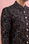 Arihant Rai Sinha_Black Velvet, Polyurethane, Viscose Embroidery Paisley Sherwani And Polo Pant Set _at_Aza_Fashions