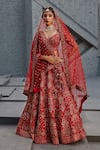 Buy_Jigar Mali_Red Silk, Net Embroidery, Zari, Sequins V-neck Raw Lehenga Set With Veil _at_Aza_Fashions