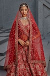Shop_Jigar Mali_Red Silk, Net Embroidery, Zari, Sequins V-neck Raw Lehenga Set With Veil _at_Aza_Fashions