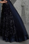 Jigar Mali_Navy Net Embroidery, Sequins Round Neck Anarkali And Skirt Set _Online_at_Aza_Fashions