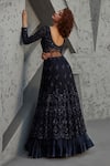 Shop_Jigar Mali_Navy Net Embroidery, Sequins Round Neck Anarkali And Skirt Set _at_Aza_Fashions