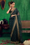 Buy_Jigar Mali_Green Organza Embroidery, Zari Sweetheart Neck Saree And Blouse Set _at_Aza_Fashions