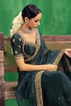 Jigar Mali_Green Organza Embroidery, Zari Sweetheart Neck Saree And Blouse Set _Online_at_Aza_Fashions